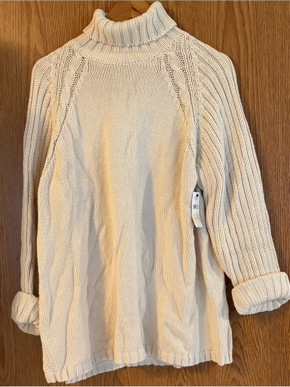 Dkny Cream Ribbed Cable-Trim Turtleneck Sweater
